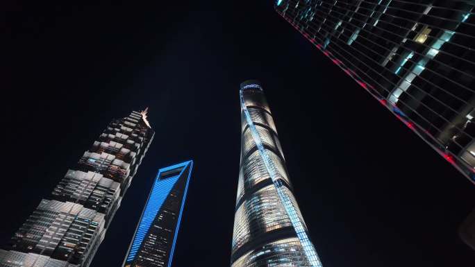 上海陆家嘴写字楼金融中心夜景4K