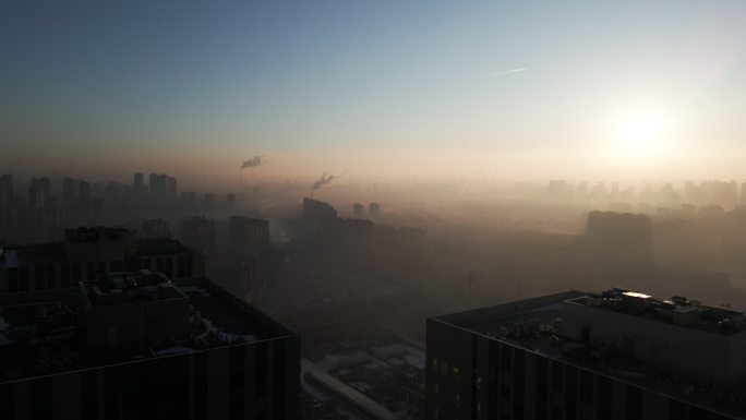 建筑晨阳  朦胧城市 城市苏醒 东北早晨