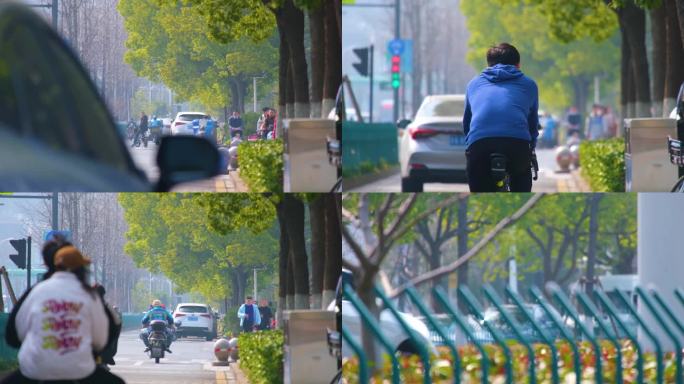 城市马路上班下班高峰期车流人流城市景观人