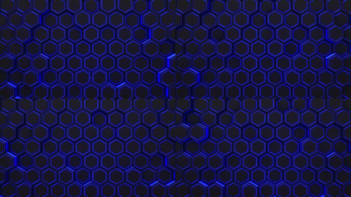 六边形背景素材。移动的六边形被照亮了。移动马赛克混沌动画。计算机图形学背景。