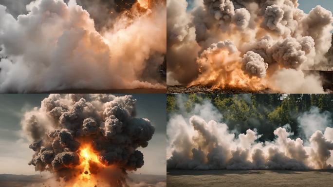 4K真实爆炸场景爆炸拍摄素材实景烟雾火星