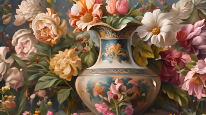 欧式复古花瓶油画花朵7