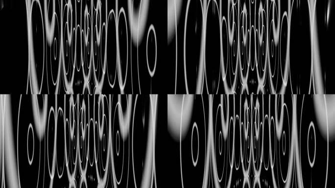 无缝循环移动随机黑色和白色的圆圈。迷幻的波浪动画抽象弯曲形状。4k分辨率3d渲染。瑜伽万花筒。无缝循