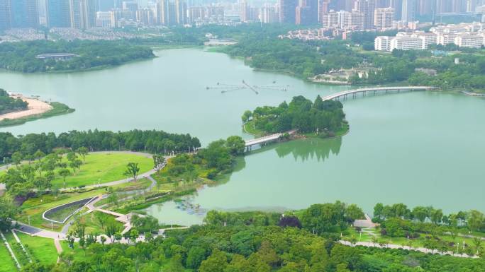 安徽省合肥市蜀山区翡翠湖景区湖泊美景城市