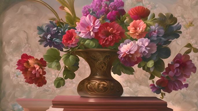 欧式复古花瓶油画花朵2