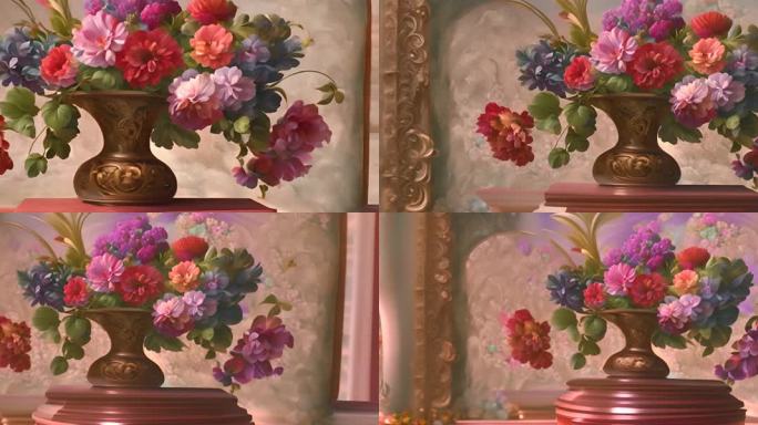 欧式复古花瓶油画花朵2
