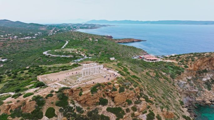 雅典苏尼翁无人机考古遗址鸟瞰图。