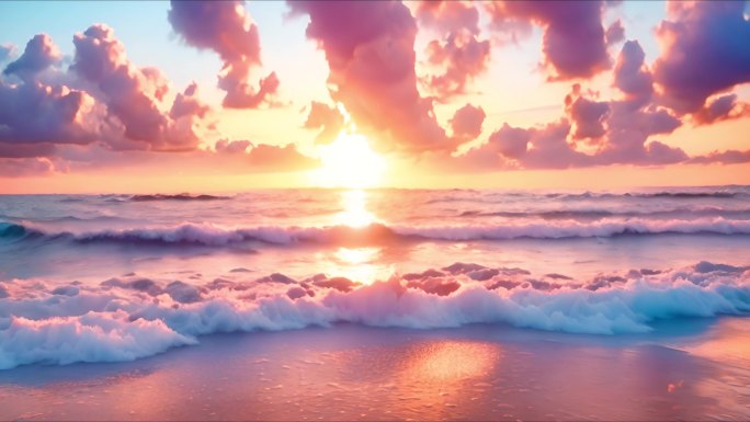 海浪海滩 海边日落 夕阳下的海滩合集