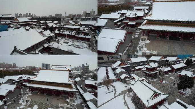 4K 天津大悲院雪景 航拍