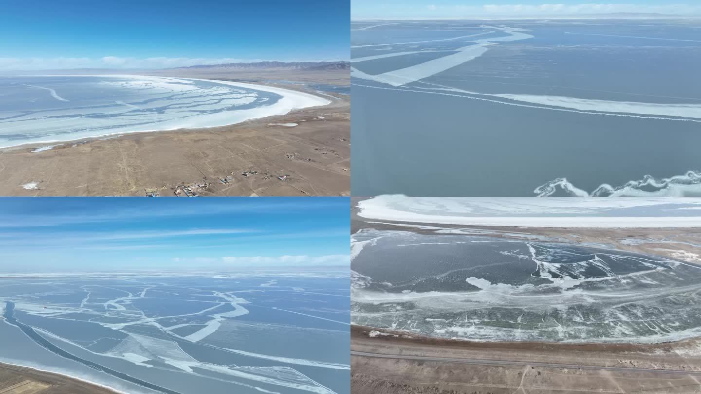 青海冬季冰封青海湖风景航拍