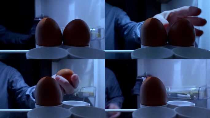 打开冰箱拿一个鸡蛋。从内部入手。