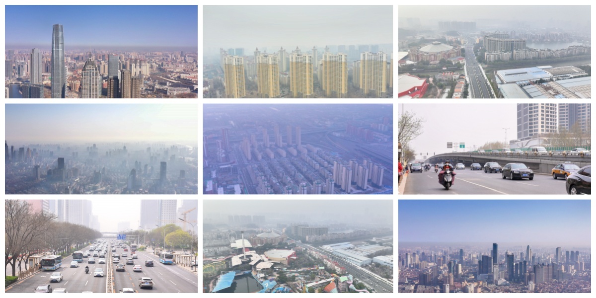 空气污染 雾霾城市航拍