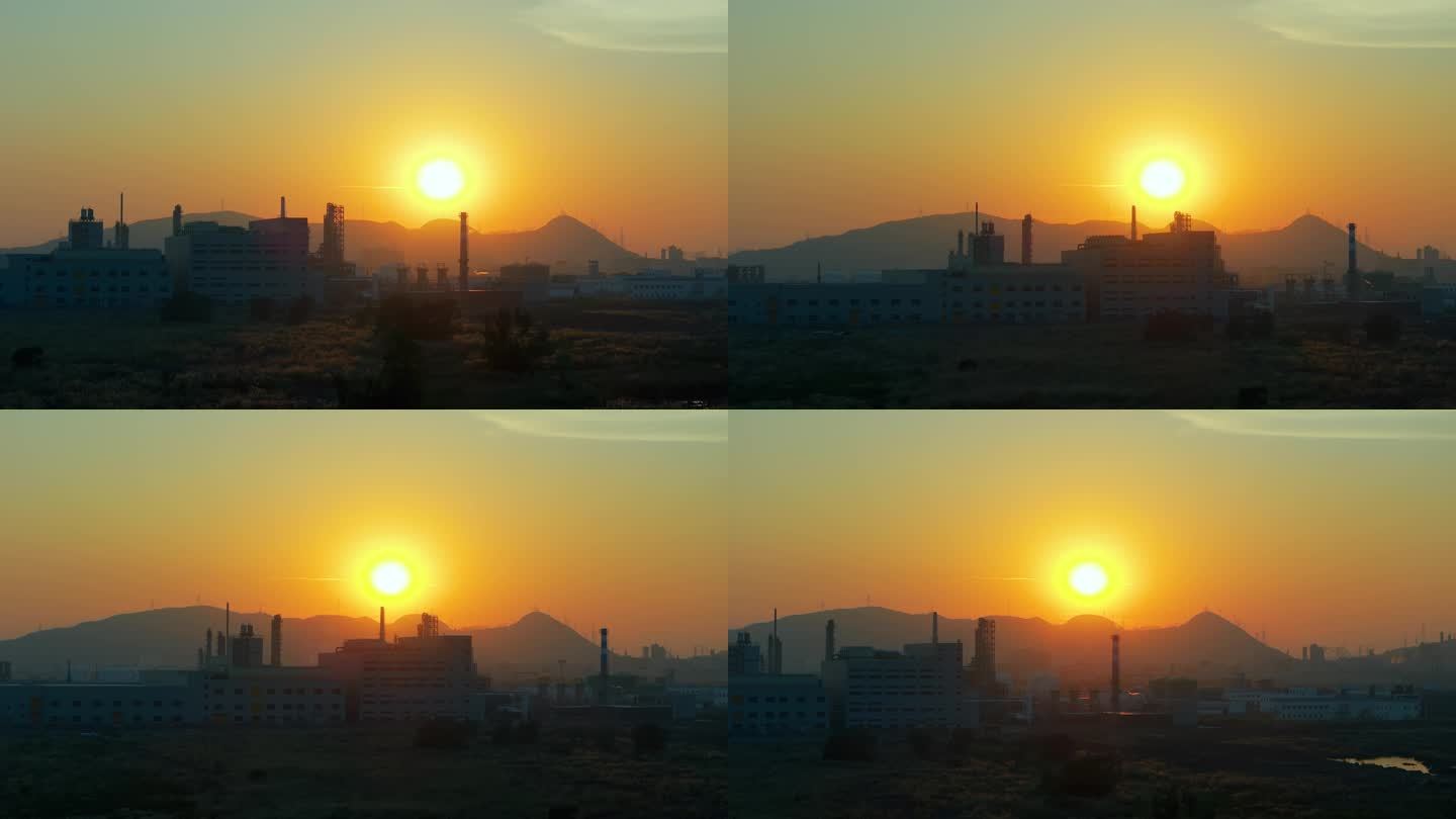 冬日夕阳与工厂航拍