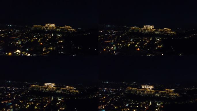 希腊雅典卫城的夜景。-航拍