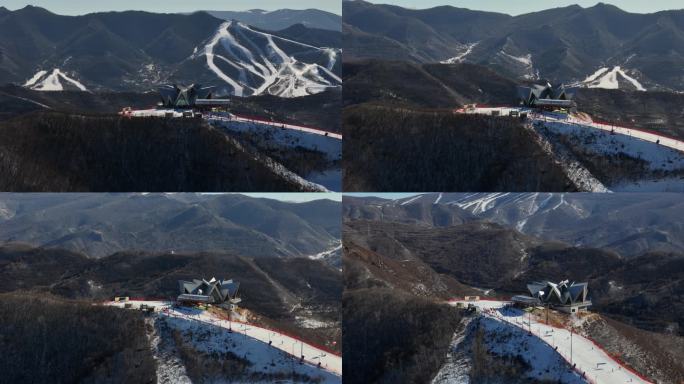 翠云山银河滑雪场山顶特写背景富龙滑雪场