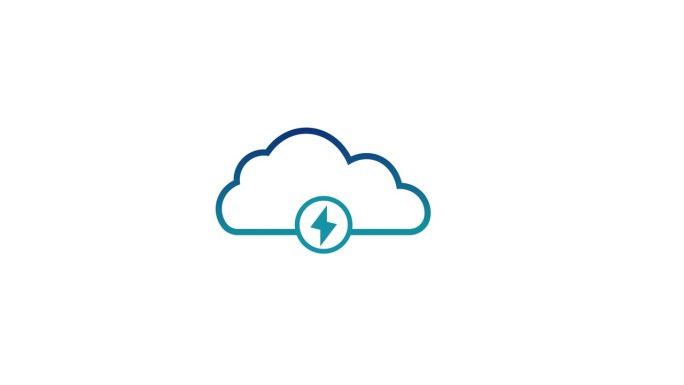 云计算图标与伏特标志，电源在云网络简单的标志动画