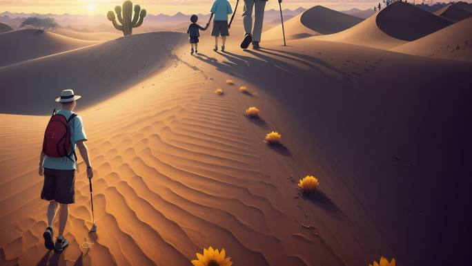 AI演绎夕阳下的沙漠