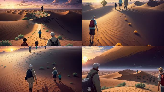 AI演绎夕阳下的沙漠