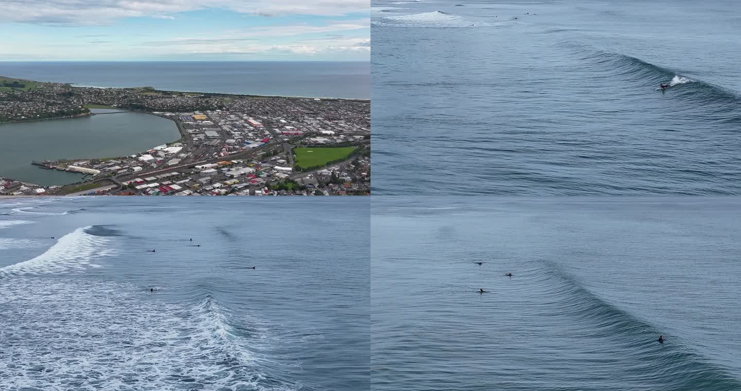 航拍新西兰达尼丁市城市海岸风光