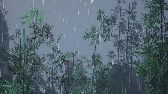 阴雨闪电竹林场景素材