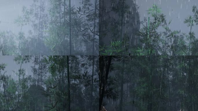 阴雨闪电竹林场景素材