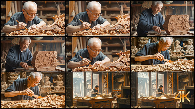 木雕工作室 老木匠 木头工艺品 民间手艺
