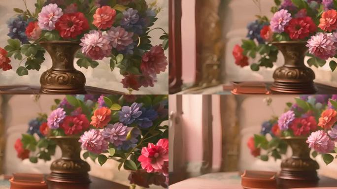 欧式复古花瓶油画花朵3