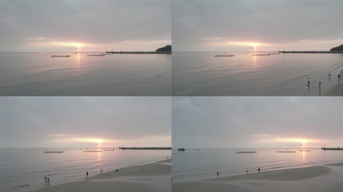 北海 海滩 4K 航拍 夕阳 意境 气氛