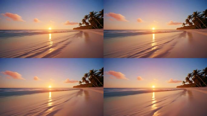 美丽的沙滩 海边日落 海边夕阳