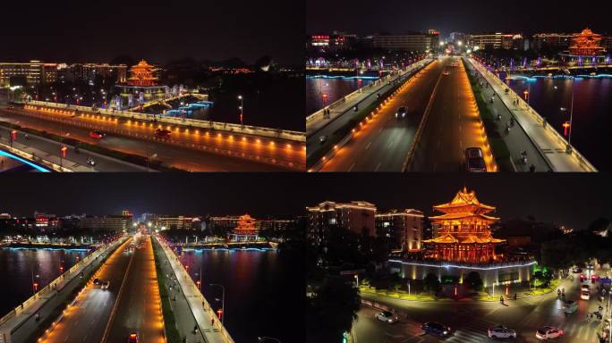 桂林解放桥夜景航拍 4K