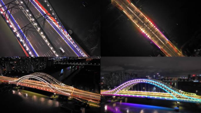 扬州茱萸湾大桥夜景航拍