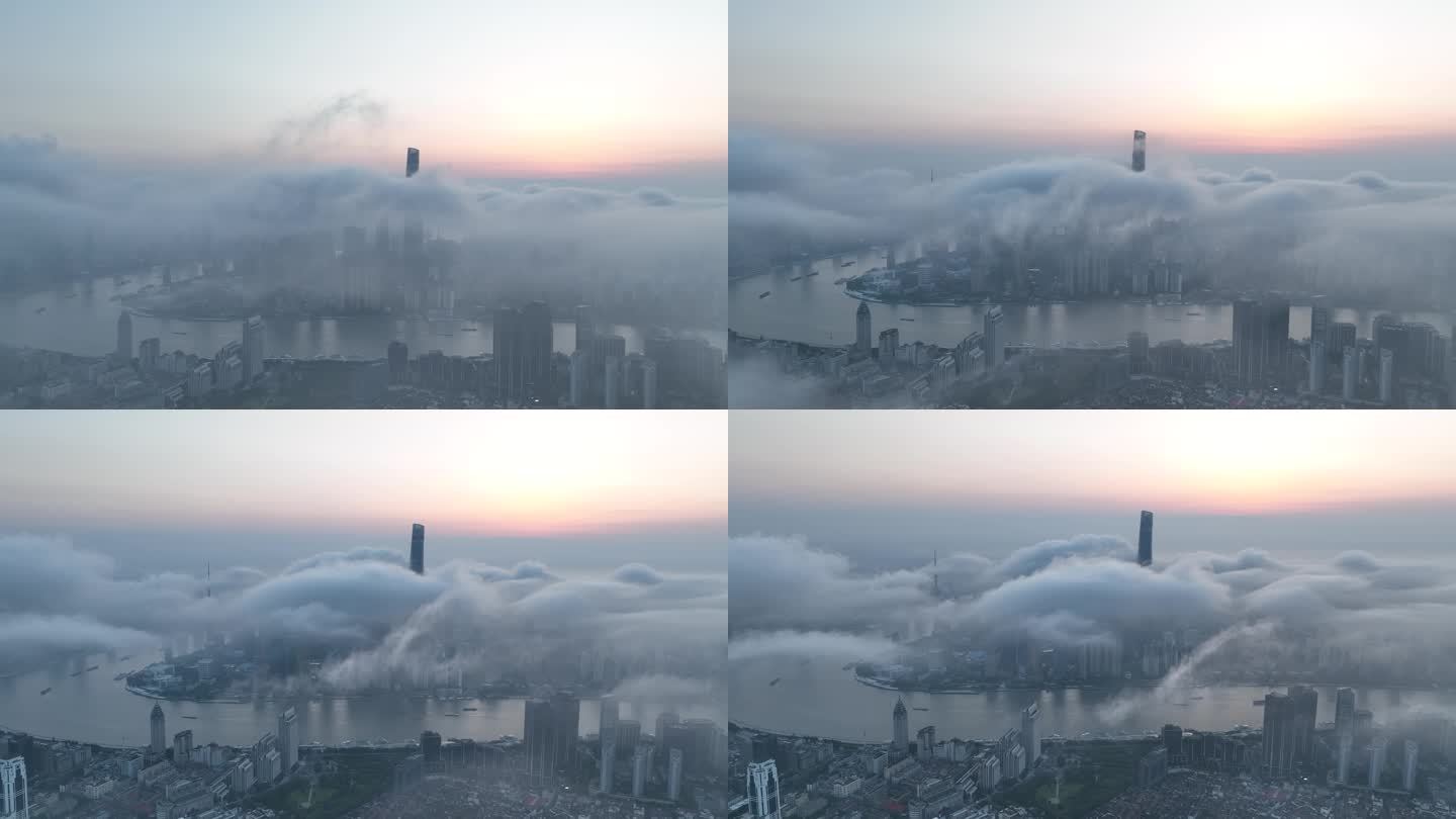 上海陆家嘴平流雾航拍