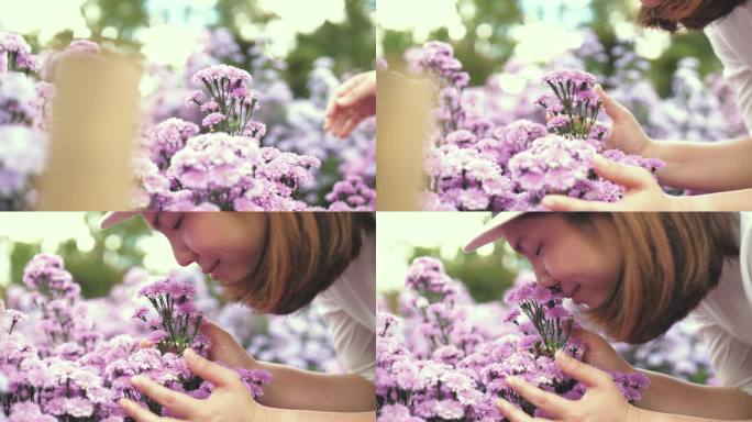 戴紫色花的女人紫色花朵女性头饰花卉配饰