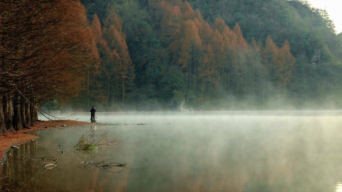 水墨唯美山水背景治愈希望陕西汉中龙池湖