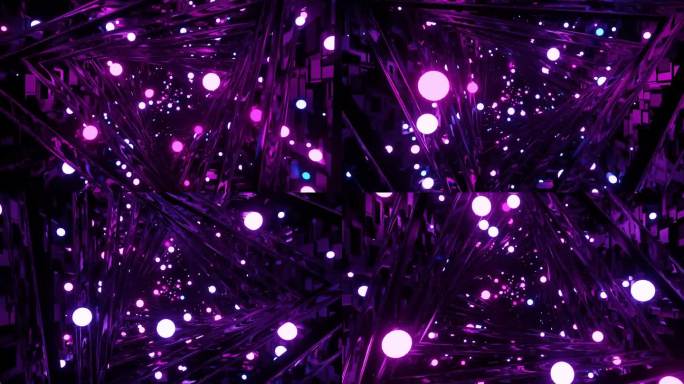 循环3d动画，VFX粉紫色隧道与多边形帧，科幻。抽象循环背景。技术，VJ概念。Led灯。明亮的未来隧