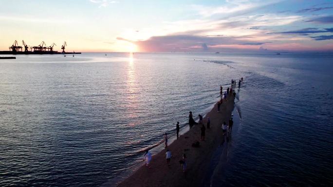 北海 航拍 鱼骨沙洲 落日 夕阳 意境