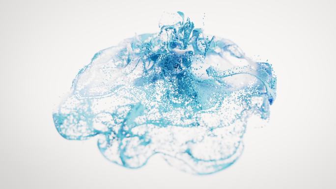 流动溶解的蓝色抽象粒子解算动画3D渲染