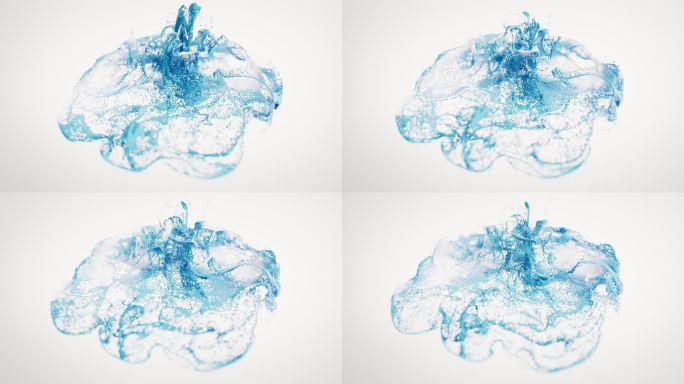 流动溶解的蓝色抽象粒子解算动画3D渲染
