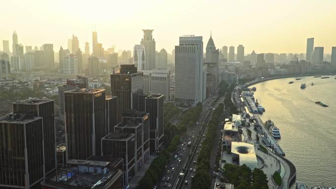 上海 浦西 外滩建筑全貌 航拍