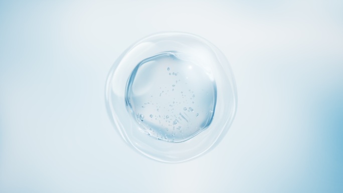 蓝色透明水珠气泡护肤品与美容概念3D渲染