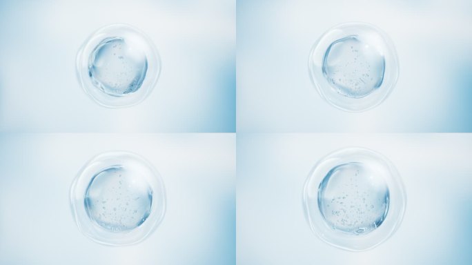 蓝色透明水珠气泡护肤品与美容概念3D渲染