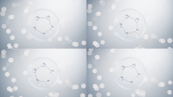 透明分子护肤品与美容概念白色背景3D渲染