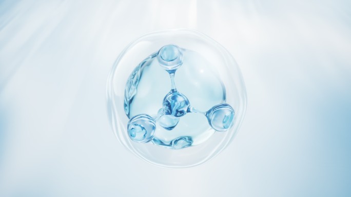 透明水珠与分子护肤品美容概念动画3D渲染