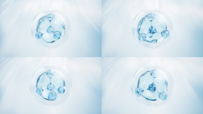 透明水珠与分子护肤品美容概念动画3D渲染
