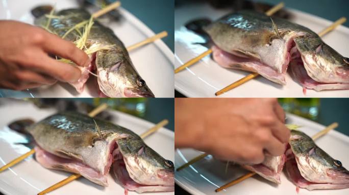 生鱼蒸鱼摆盘厨房餐厅餐馆鱼肉食物食材美食