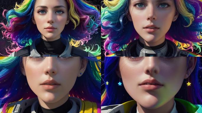 AI演绎彩虹未来时代美少女