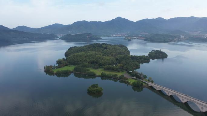 宁波余姚四明湖航拍山水风光