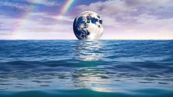 海上明月圆月天气蓝天倒影