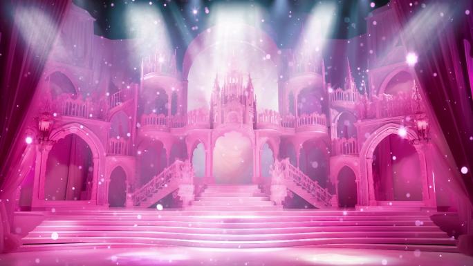 4k粉色城堡舞台背景  粉色婚礼背景