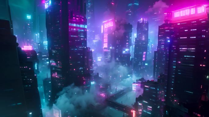 霓虹都市赛博朋克科幻风格城市夜景场景